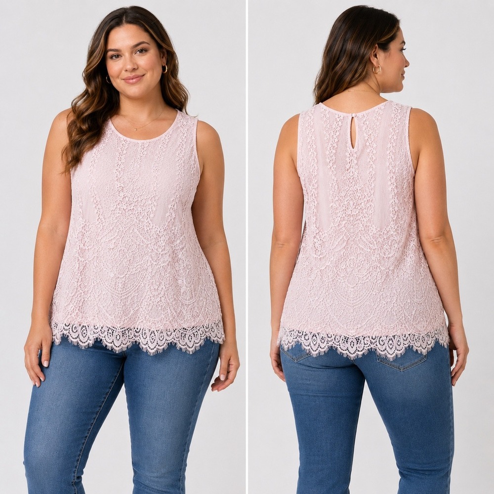 IZ Byer Petal Pink Floral Lace Sleeveless Keyhole Back Blouse Top XL